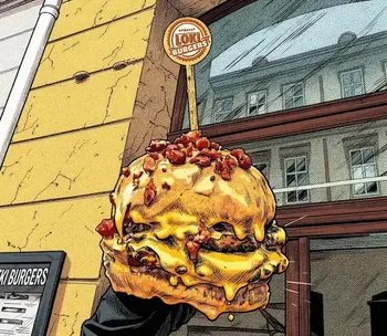 Loki Burgers – burger close-up in front of the restaurant