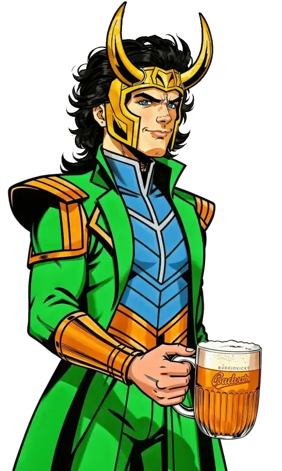 Loki with a beer